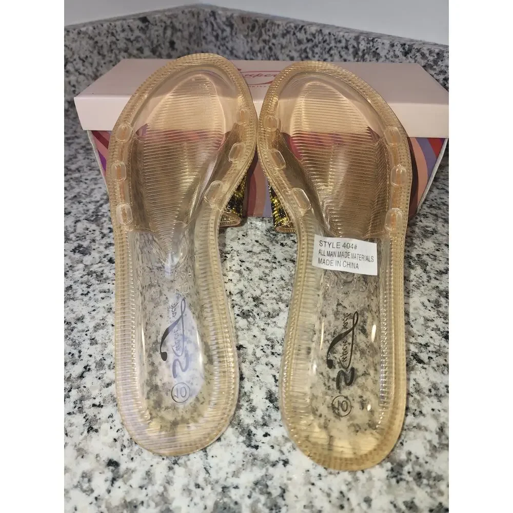 Super Jack Clear Gold Rhinestone Cougar Print Sandals